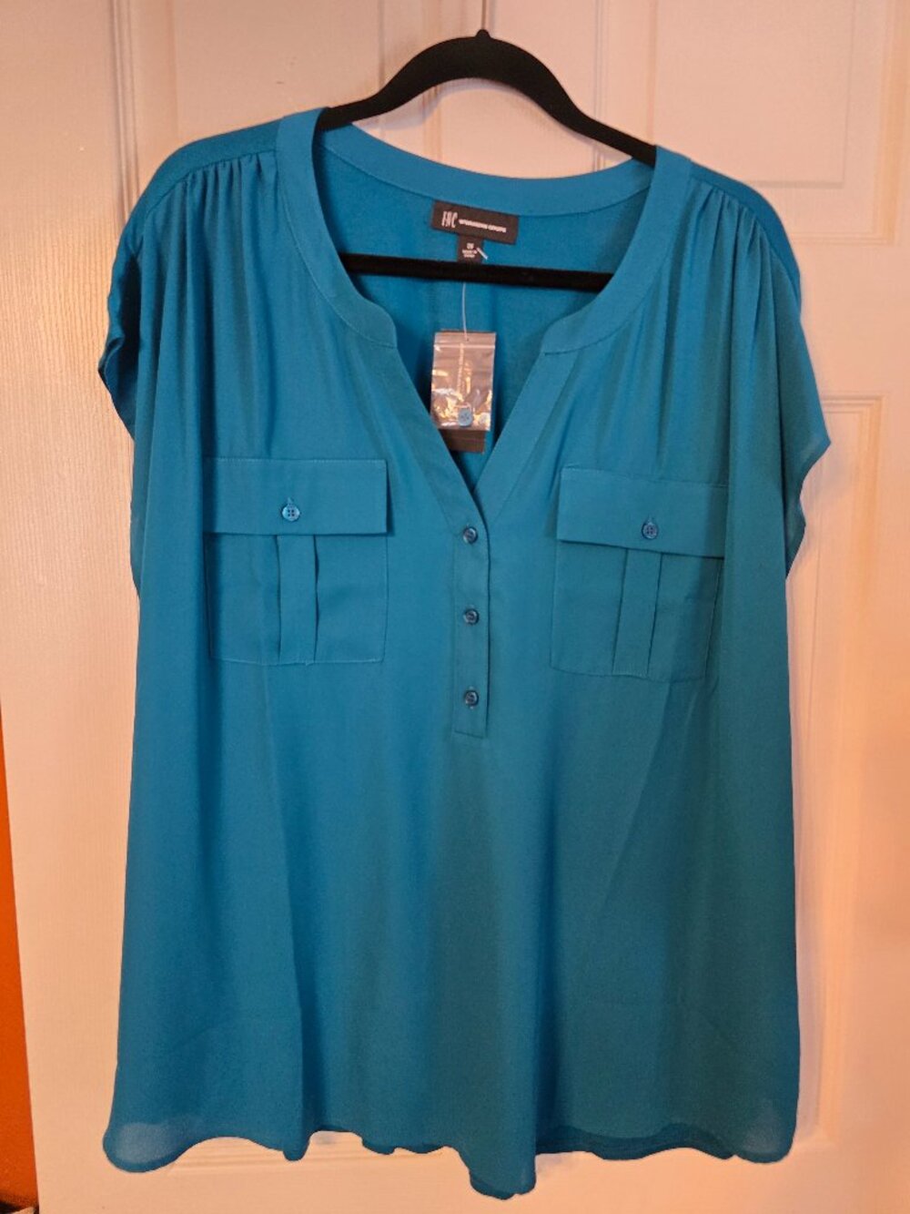 INC International Concepts Teal Mixed Media Blouse - NWT